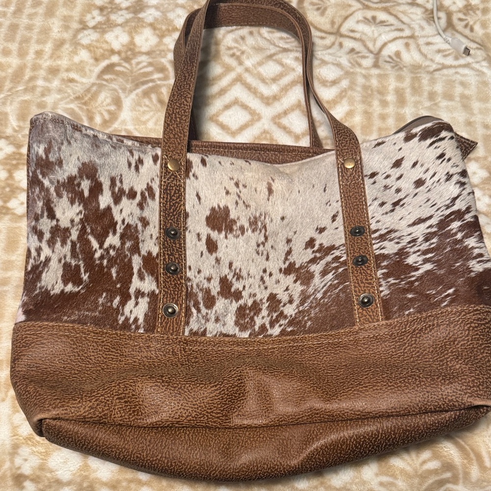 Myra Bag Brown and Cream Cowhide Tote